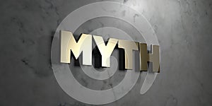 Myth - Gold sign mounted on glossy marble wall - 3D rendered royalty free stock illustration