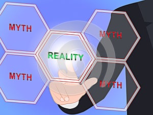 Myth Versus Reality Word Showing False Mythology Vs Real Life - 3d Illustration