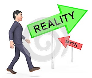 Myth Vs Reality Businessman Demonstrating Authenticity Versus False Facts - 3d Illustration photo