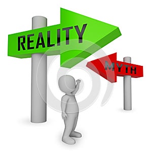 Myth Vs Reality Character Demonstrating Authenticity Versus False Facts - 3d Illustration photo