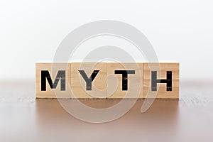 Myth word written on wooden cubes