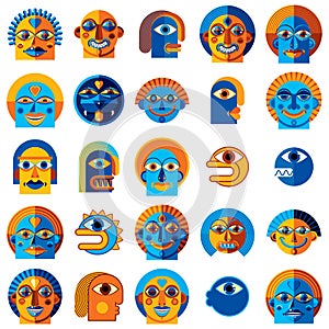 Mythic creatures collection, vector modern art. Set of fantastic