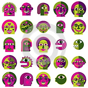 Mythic creatures collection, vector modern art. Set of fantastic