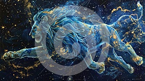 Mythic lion constellation dances in space