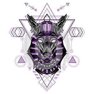 Mythical Anubis wolf dog with Sacred Geometry Pattren