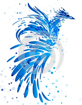 Mythical blue bird on white