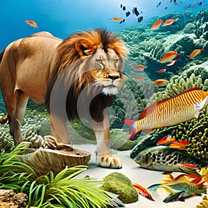 A mythical creature with the body of a lion and the scales of a fish, dwelling in an underwater kingdom3, Generative AI