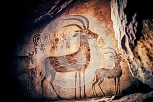 mythical creature petroglyphs on cave wall