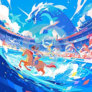 Mythical Creatures\' Olympics in Stylized Art