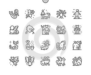 Mythical creatures Well-crafted Pixel Perfect Vector Thin Line Icons 30 2x Grid for Web Graphics and Apps