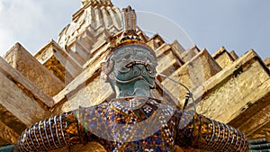 Mythical Giant and the Golden Pagoda in the Temple of Emerald Buddha, Bangkok