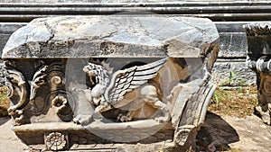 Mythical griffin in Temple of Apollo,Didyma near Aydin province Turkey