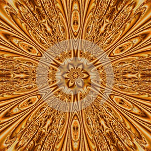 Mythical kaleidoscope in form of gold star mandala, geometric rotate fractal