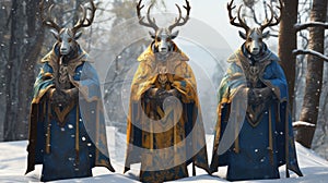 Mythical Portraiture: Three Distinctive Deer In Unreal Engine Style