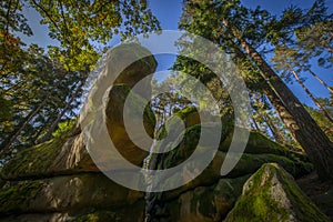 mythical stone giants and viklas and granit rockformation in Blockheide, natural reserve near Gmund, Austria photo