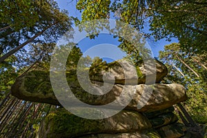 mythical stone giants and viklas and granit rockformation in Blockheide, natural reserve near Gmund, Austria photo