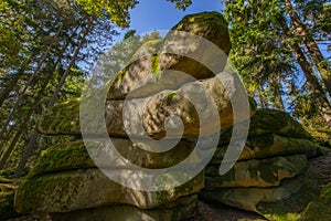 mythical stone giants and viklas and granit rockformation in Blockheide, natural reserve near Gmund, Austria photo