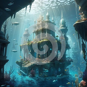 mythical underwater city inhabited by merfolk."