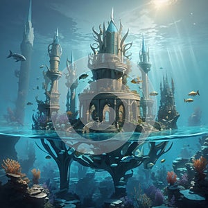 mythical underwater city inhabited by merfolk."