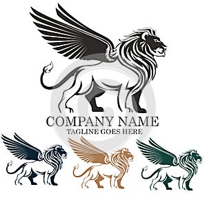 Mythical Winged Lion vector logo illustration emblem design