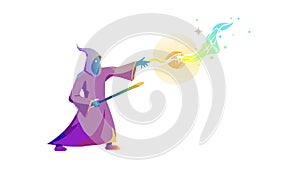 Mythical Wizard Casting Spell. Fantasy Magic and Sorcery, vector design Generative AI