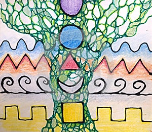Mythological abstract neuro tree Five Elements