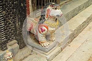 Mythological animal qilin guard statue in Kathmandu, Nepal