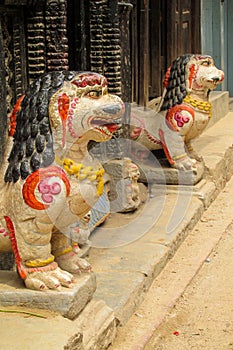 Mythological animal qilin guard statue in Kathmandu, Nepal
