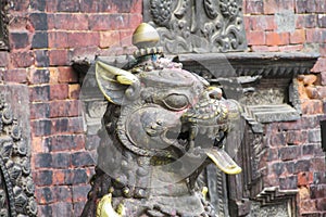 Mythological animal qilin guard statue in Kathmandu, Nepal