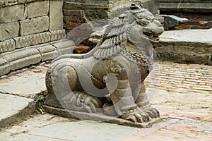 Mythological animal qilin guard statue in Kathmandu, Nepal