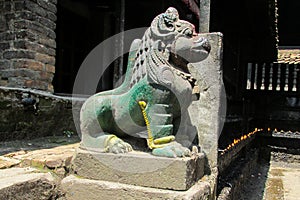 Mythological animal qilin guard statue in Kathmandu, Nepal