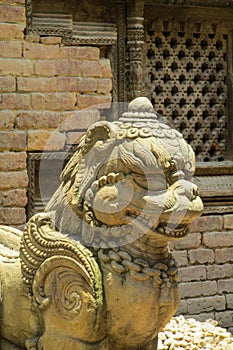 Mythological animal qilin guard statue in Kathmandu, Nepal