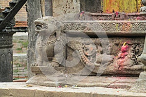 Mythological animal qilin guard statue in Kathmandu, Nepal