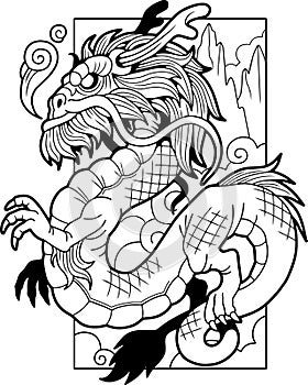 mythological dragon, outline illustration