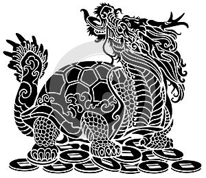 Mythological dragon turtle. Silhouette