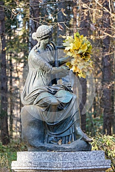 Mythological femail sculpture in Pavlovsk park