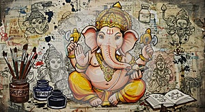Mythological Figure Painting with Artistic Background photo