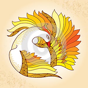 Mythological Firebird. Legendary bird with golden feathers. The series of mythological creatures