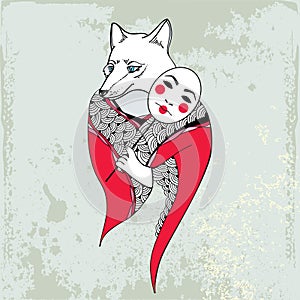 Mythological Kitsune. Mythical fox from Japanese folklore. The series of mythological creatures photo
