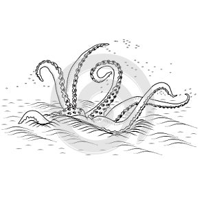 Mythological kraken tentacles with the sea