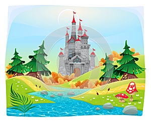 Mythological landscape with medieval castle. photo