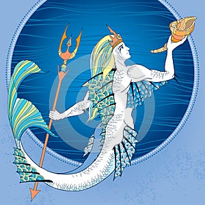 Mythological Neptune or Poseidon with trident