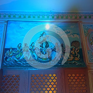 Mythological painting depicting event of `Samudra Manthan`
