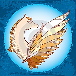 Mythological Pegasus in the round frame. The series of mythological creatures