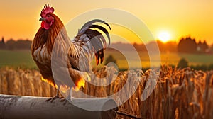 Mythological Rooster: A Pop-culture-infused Animal Photo At Sunset photo