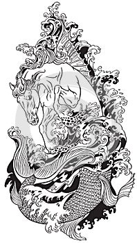 Mythological sea horse hippocampus photo