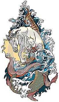 Mythological sea horse hippocampus photo