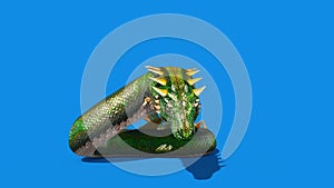 Mythological SNAKE Monster Dragoon Attack Blue Screen 3D Rendering Animation