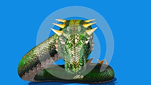 Mythological SNAKE Monster Dragoon Blue Screen 3D Rendering Animation