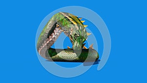 Mythological SNAKE Monster Dragoon Die Blue Screen 3D Rendering Animation